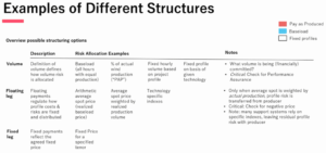 Table showing examples of different PPA structures